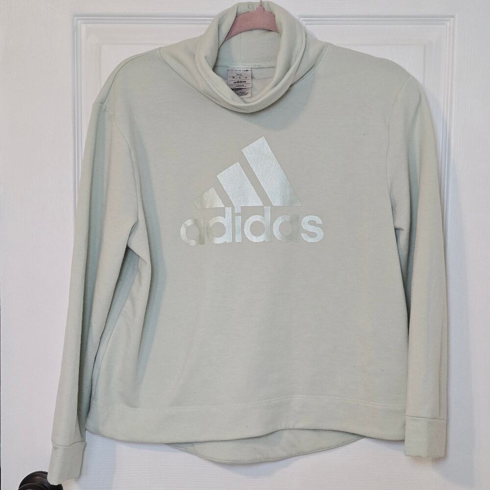 adidas Youth XL/16 Mock Neck FT Pullover Reflective Logo Sweatshirt Sage